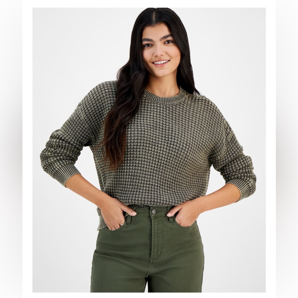 NWT Ultra Flirt Juniors’ Washed Waffle-Knit Crewneck Sweater - XS & S
